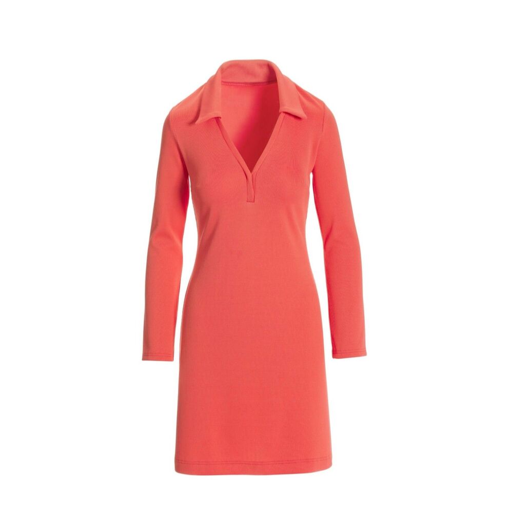 Boston Proper V-Neck Long Sleeve Rib Knit Coral Dress Medium